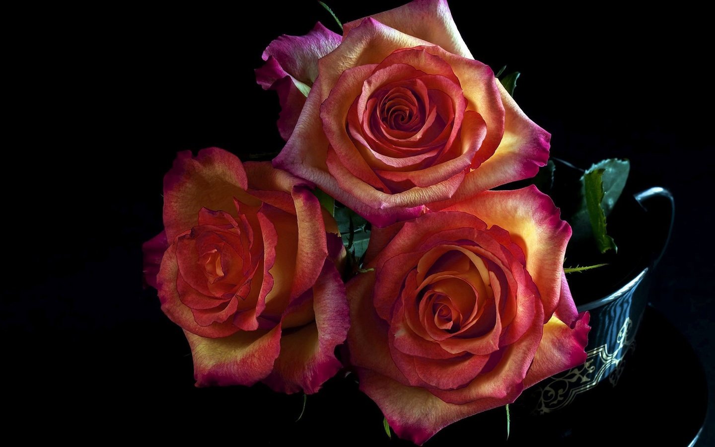 Обои цветы, розы, черный фон, букет, желто-красные, flowers, roses, black background, bouquet, yellow-red разрешение 2560x1600 Загрузить