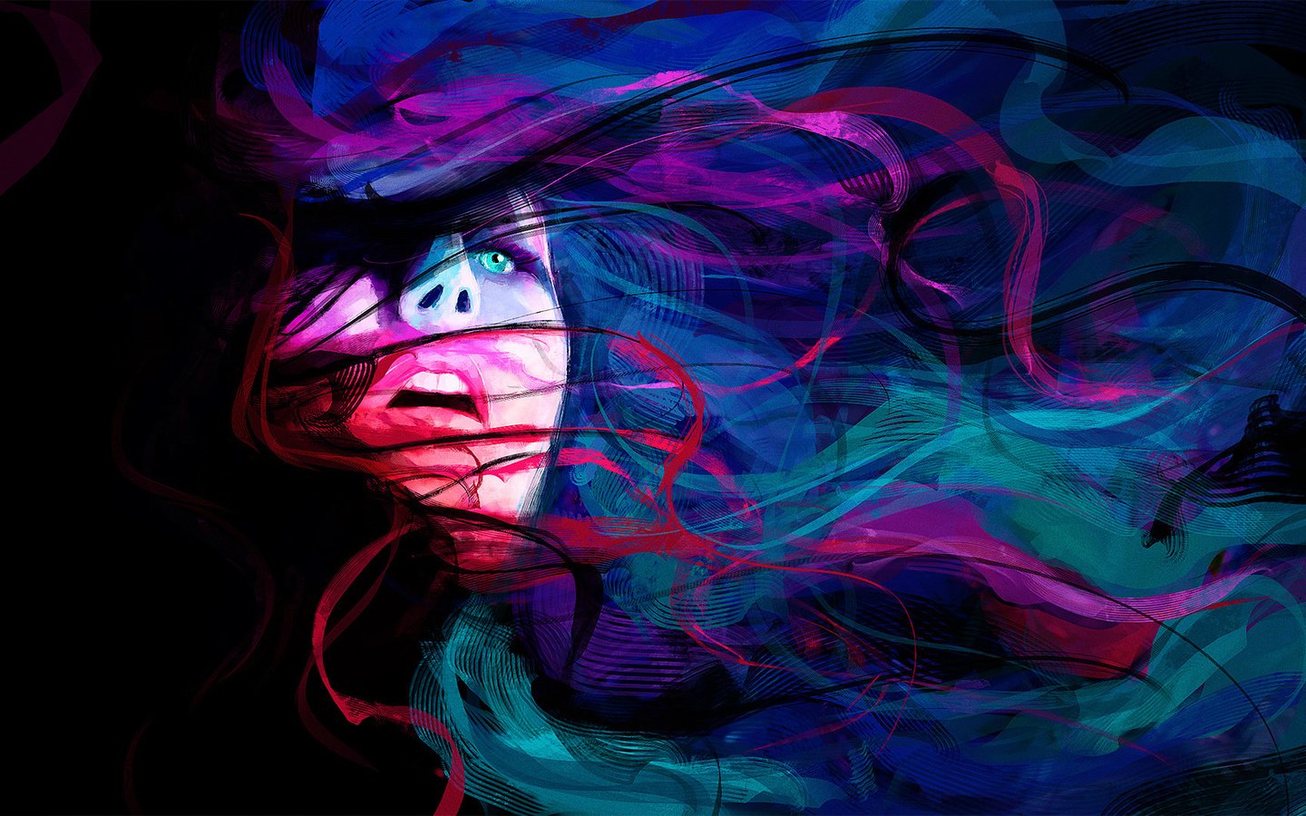 Обои глаза, абстракция, линии, девушка, лицо, eyes, abstraction, line, girl, face разрешение 1920x1080 Загрузить