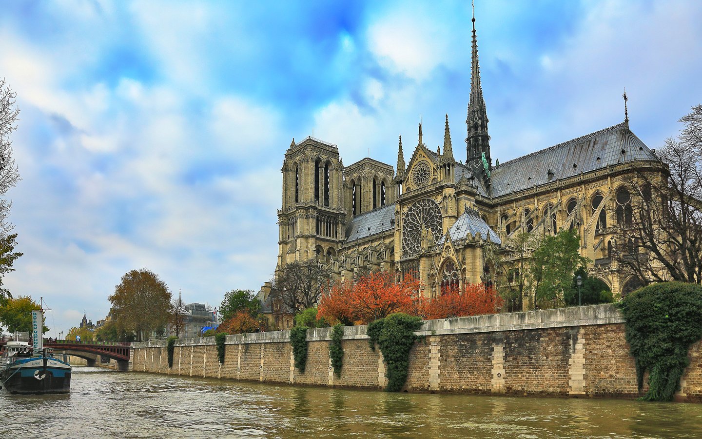 Обои небо, река, париж, франция, собор парижской богоматери, сена, the sky, river, paris, france, notre dame cathedral, hay разрешение 1920x1280 Загрузить