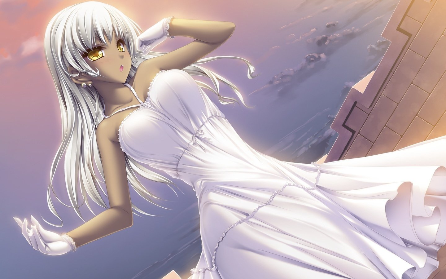 Обои девушка, аниме, белое платье, белые волосы, girl, anime, white dress, white hair разрешение 2560x1600 Загрузить