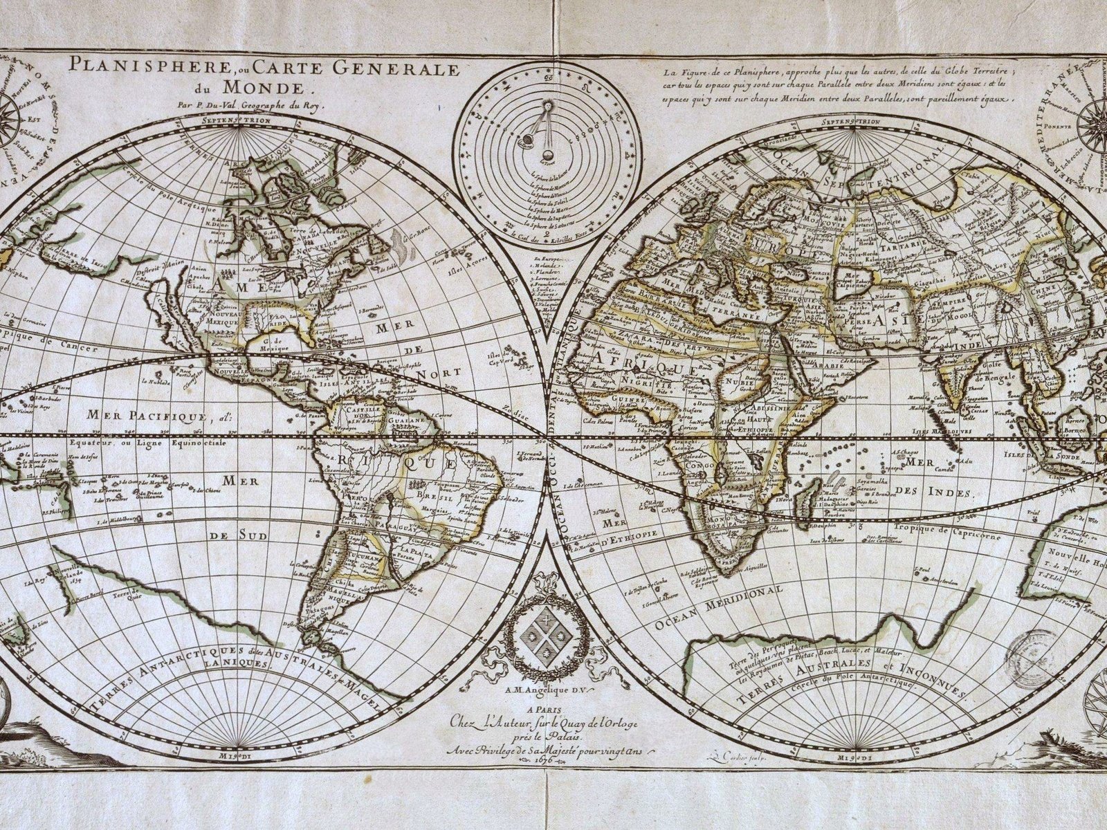 Обои карта, planisphere duval, полушария, map, hemisphere разрешение 2626x1586 Загрузить