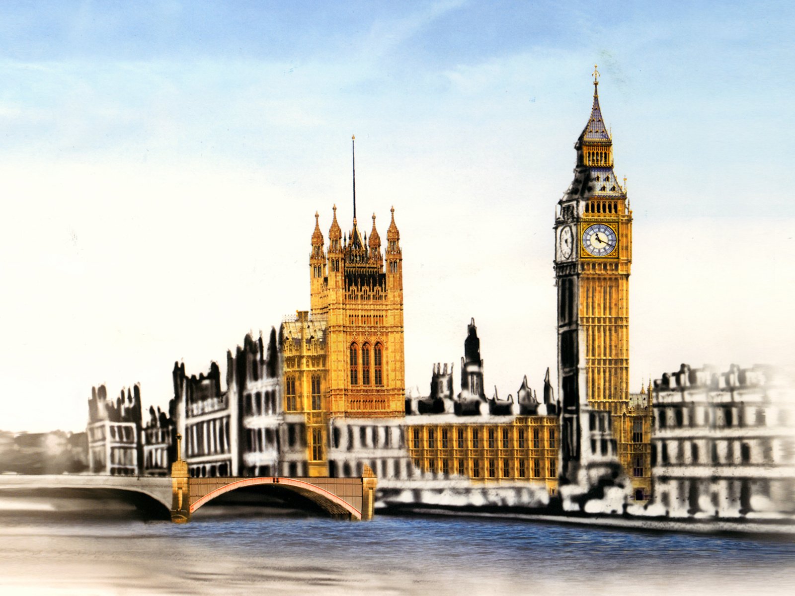 Обои рисунок, лондон, автобус, биг бен, big-ben, figure, london, bus, big ben разрешение 1920x1200 Загрузить