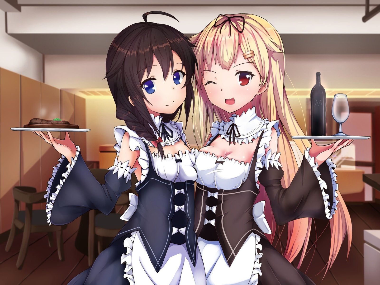 Обои блондинка, брюнетка, длинные волосы, yuudachi kancolle, blonde, brunette, long hair разрешение 2000x1414 Загрузить