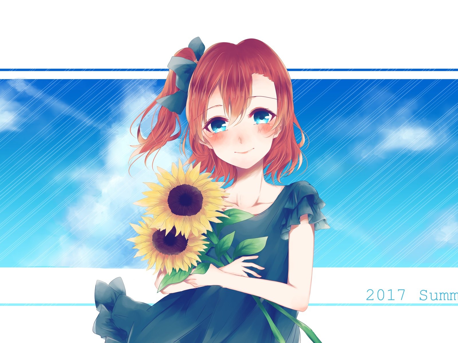 Обои рыжая, подсолнухи, love live, коусака гонока, red, sunflowers, kousaka honoka разрешение 5209x3508 Загрузить