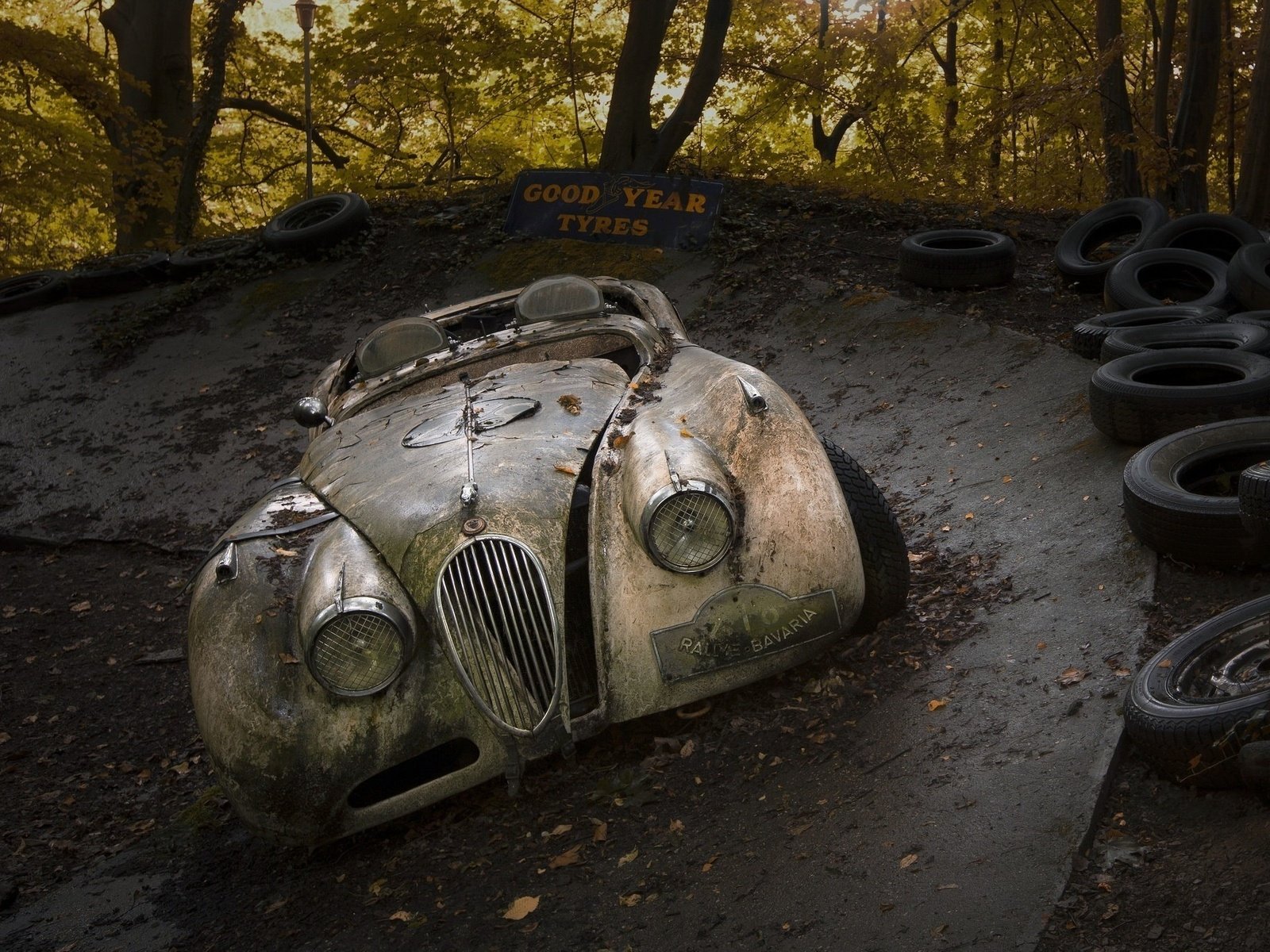 Обои лес, осень, автомобиль, шины, forest, autumn, car, tires разрешение 2048x1365 Загрузить