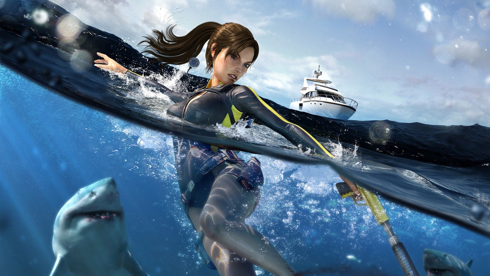 Обои вода, яхта, акула, лара крофт, tomb raider underworld, water, yacht, shark, lara croft разрешение 1920x1200 Загрузить