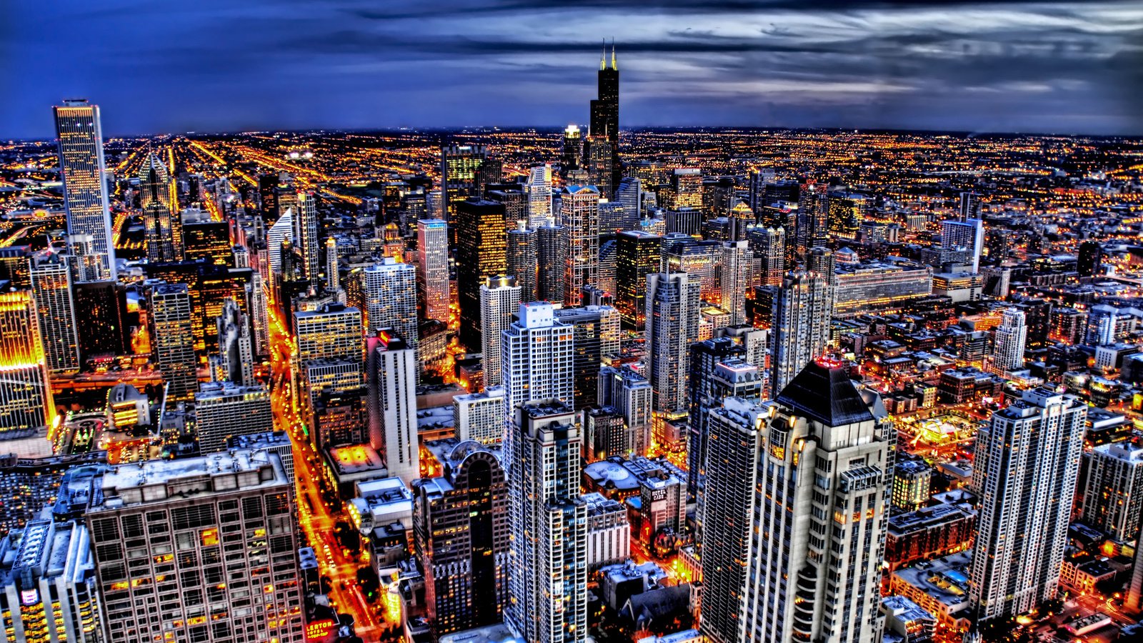 Обои вечер, город, небоскребы, мегаполис, чикаго, городской пейзаж, the evening, the city, skyscrapers, megapolis, chicago, the urban landscape разрешение 2560x1600 Загрузить