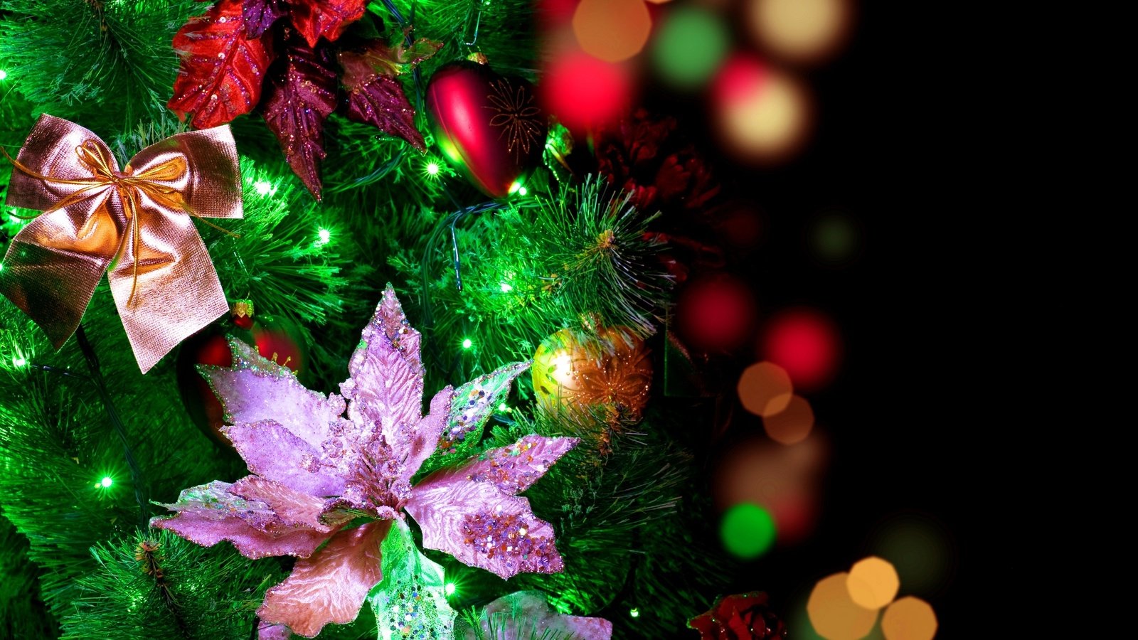 Обои огоньки, цветы, гирлянда, огни, елочные, новый год, с новым годом, елка, боке, шары, 2013, блики, бантики, праздник, елочные украшения, flowers, garland, lights, christmas, new year, happy new year, tree, bokeh, balls, glare, bows, holiday, christmas decorations разрешение 2560x1600 Загрузить