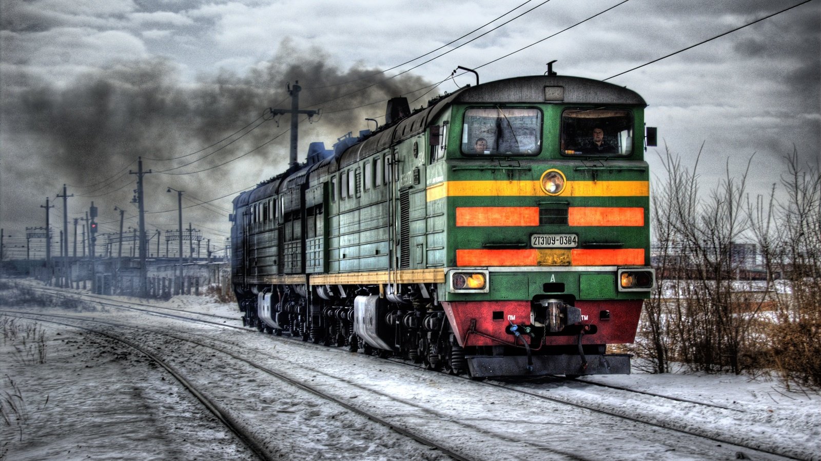Обои снег, железная дорога, зима, поезд, lokomotiv, zima, zheleznaya doroga, тепловоз, snow, railroad, winter, train, locomotive разрешение 3039x2014 Загрузить