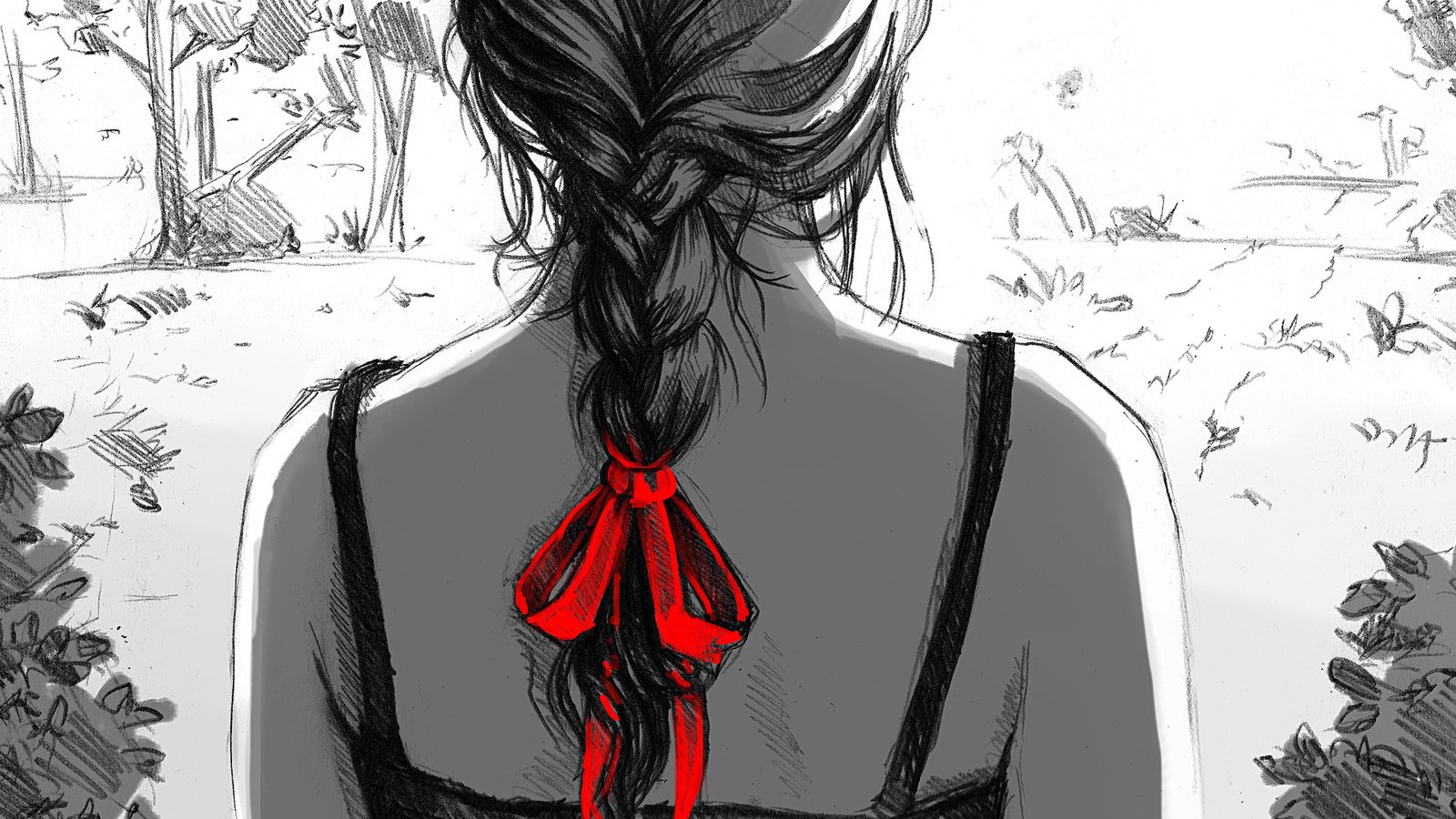 Обои арт, рисунок, девушка, красный, коса, спиной, бант, dzun, art, figure, girl, red, braid, back, bow разрешение 1920x1200 Загрузить