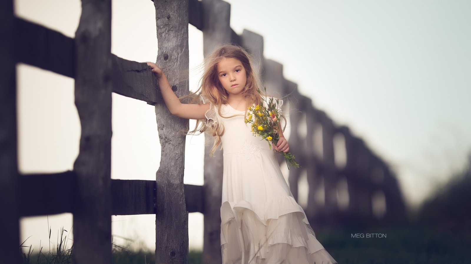 Обои цветы, настроение, платье, забор, дети, девочка, flowers, mood, dress, the fence, children, girl разрешение 2048x1370 Загрузить