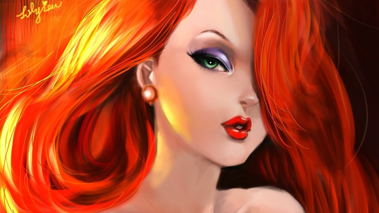 Обои арт, девушка, взгляд, зеленые глаза, макияж, jessica rabbit, рыжие волосы, art, girl, look, green eyes, makeup, red hair разрешение 2000x1672 Загрузить