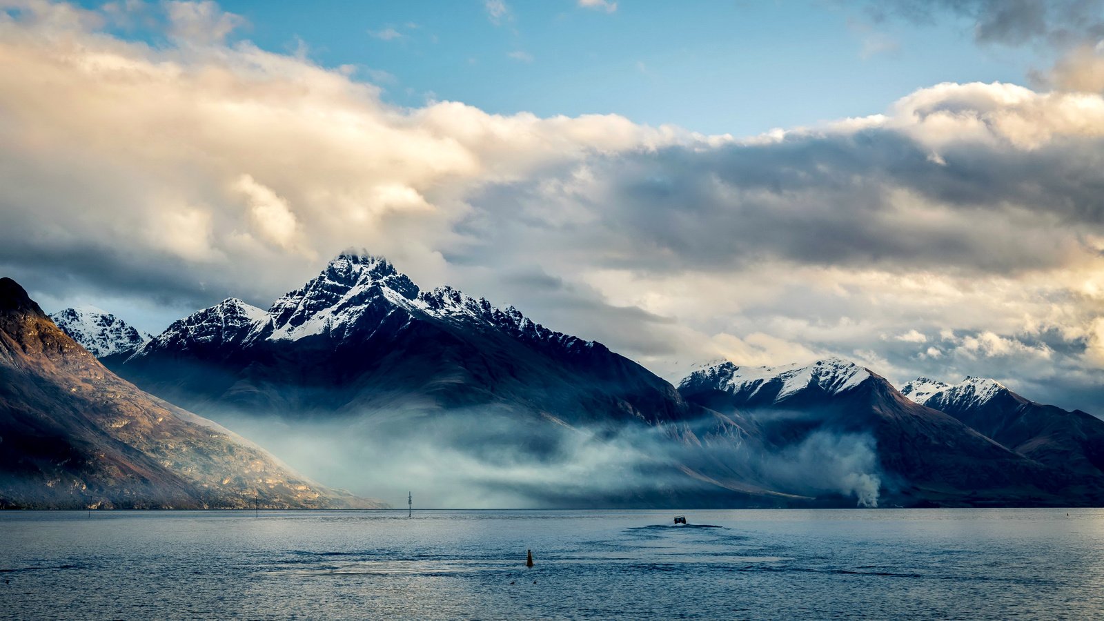 Обои небо, облака, горы, море, новая зеландия, the sky, clouds, mountains, sea, new zealand разрешение 2700x1800 Загрузить