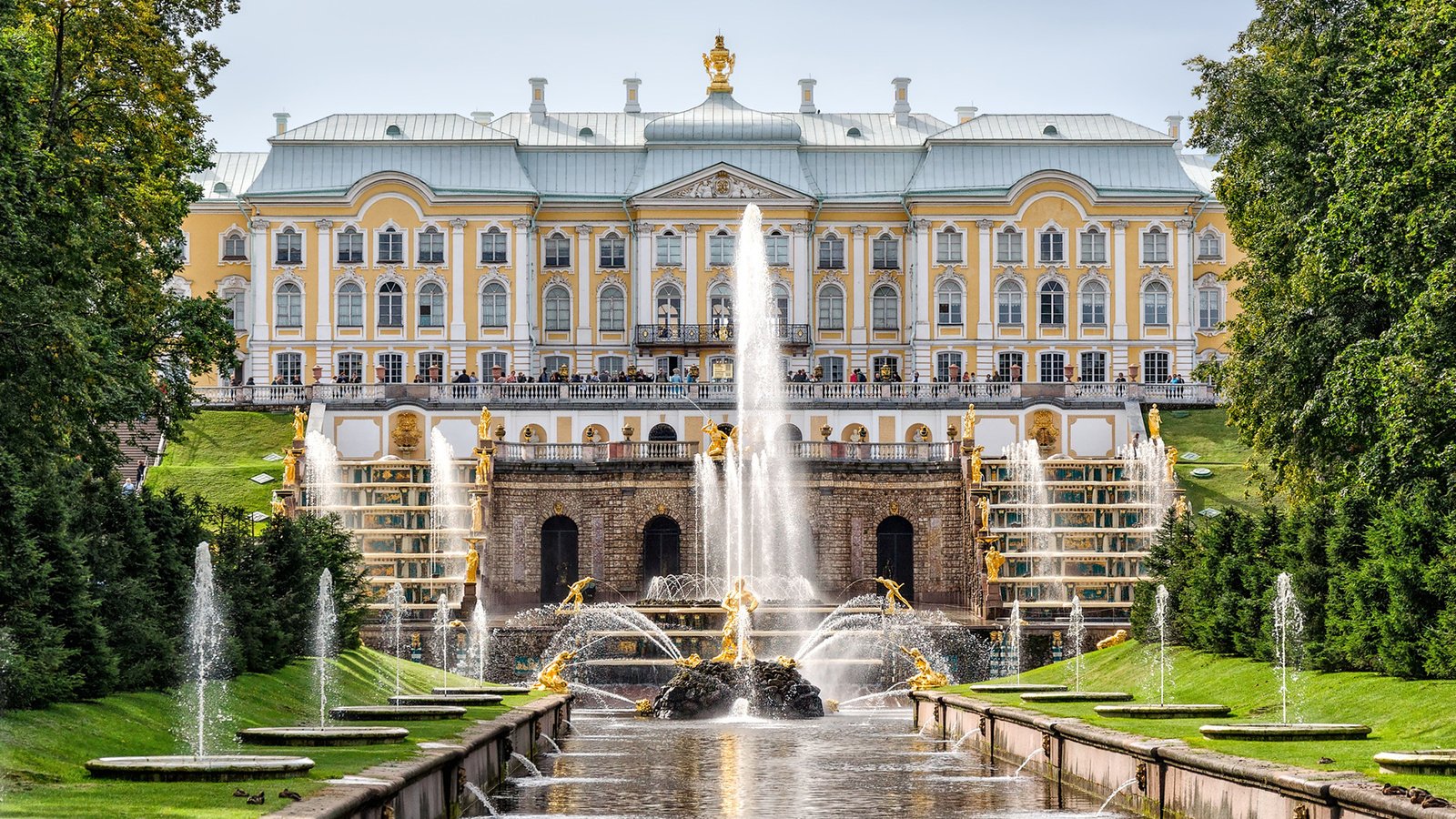 Обои россия, дворец, санкт-петербург, фонтаны, петергоф, петродворец, russia, palace, saint petersburg, fountains, peterhof, petrodvorets разрешение 1920x1200 Загрузить