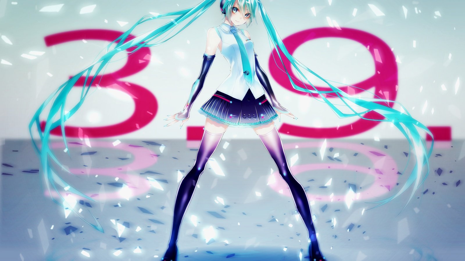 Обои девушка, аниме, вокалоид, twintails, со стоящим, мику хацунэ, aqua hair, girl, anime, vocaloid, standing, hatsune miku разрешение 4500x3000 Загрузить