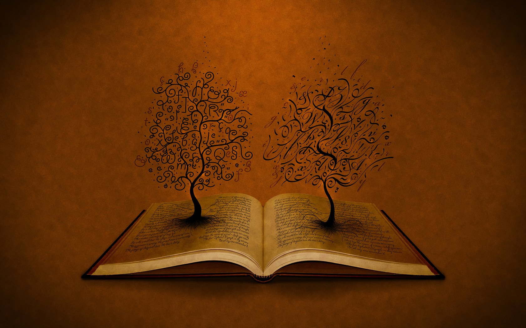 Обои деревья, буквы, книга, trees, letters, book разрешение 2560x1600 Загрузить