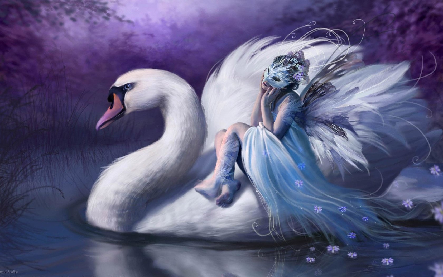 Обои ночь, фея, германия, лебедь, bente schlick, night, fairy, germany, swan разрешение 1920x1175 Загрузить