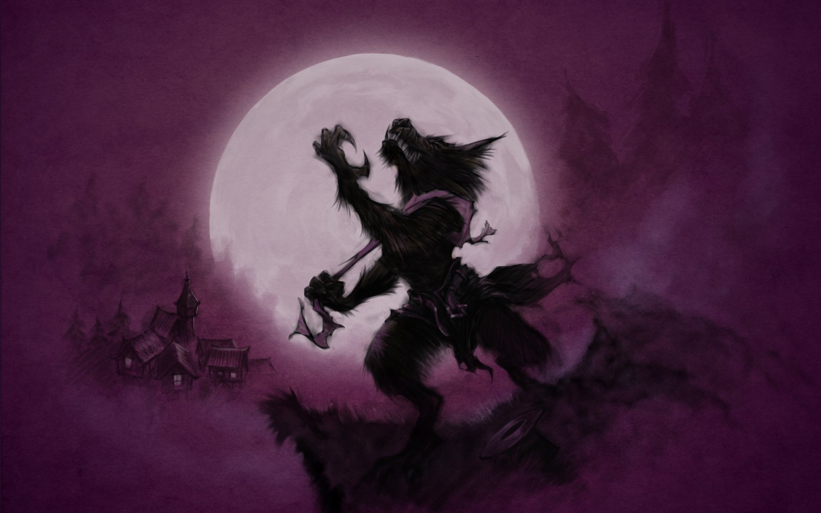 Обои луна, волки, оборотень, moon, лиловая, the moon, wolves, werewolf, purple разрешение 2560x1600 Загрузить