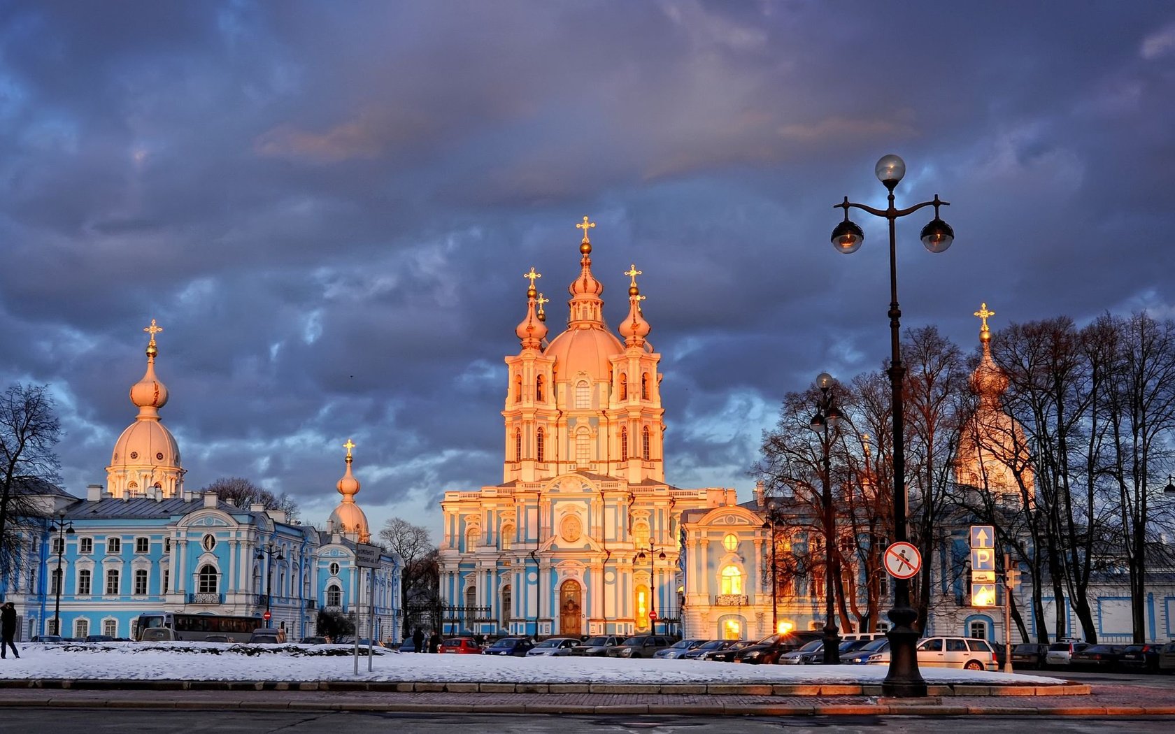 Обои зима, фонарь, санкт-петербург, смольный собор, winter, lantern, saint petersburg, smolny cathedral разрешение 2048x1536 Загрузить