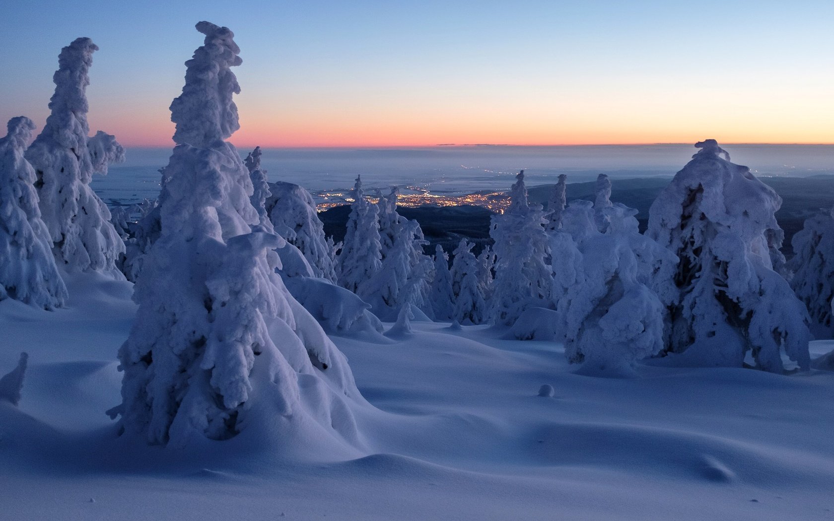 Обои деревья, harz mountains, горы гарц, снег, саксония-анхальт, зима, утро, рассвет, панорама, германия, сугробы, trees, the harz mountains, snow, saxony-anhalt, winter, morning, dawn, panorama, germany, the snow разрешение 2048x1365 Загрузить