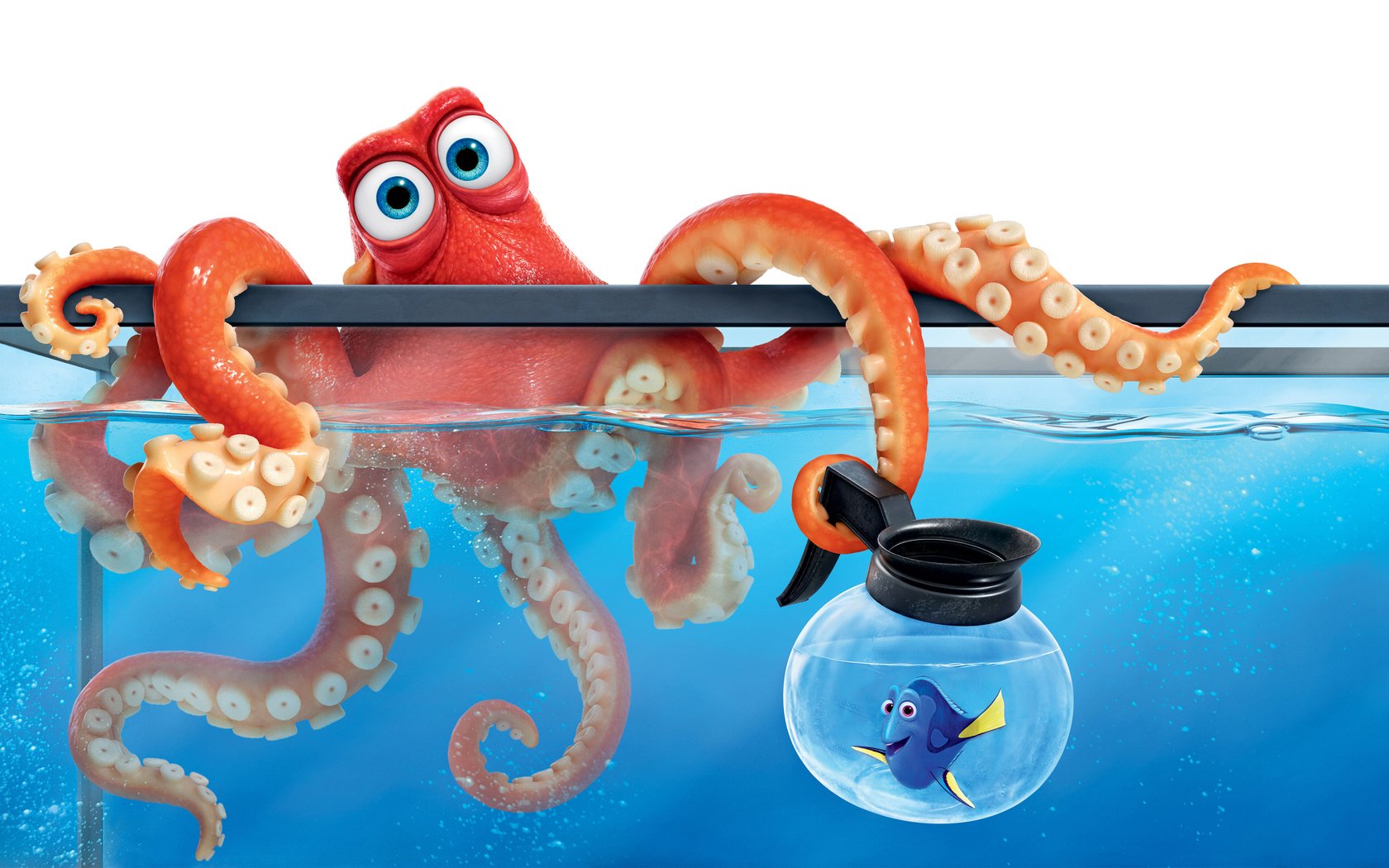 Обои осьминог, мультфильм, аквариум, рыбка, в поисках дори, finding dory, дори, octopus, cartoon, aquarium, fish, in finding dory, dori разрешение 3840x2400 Загрузить