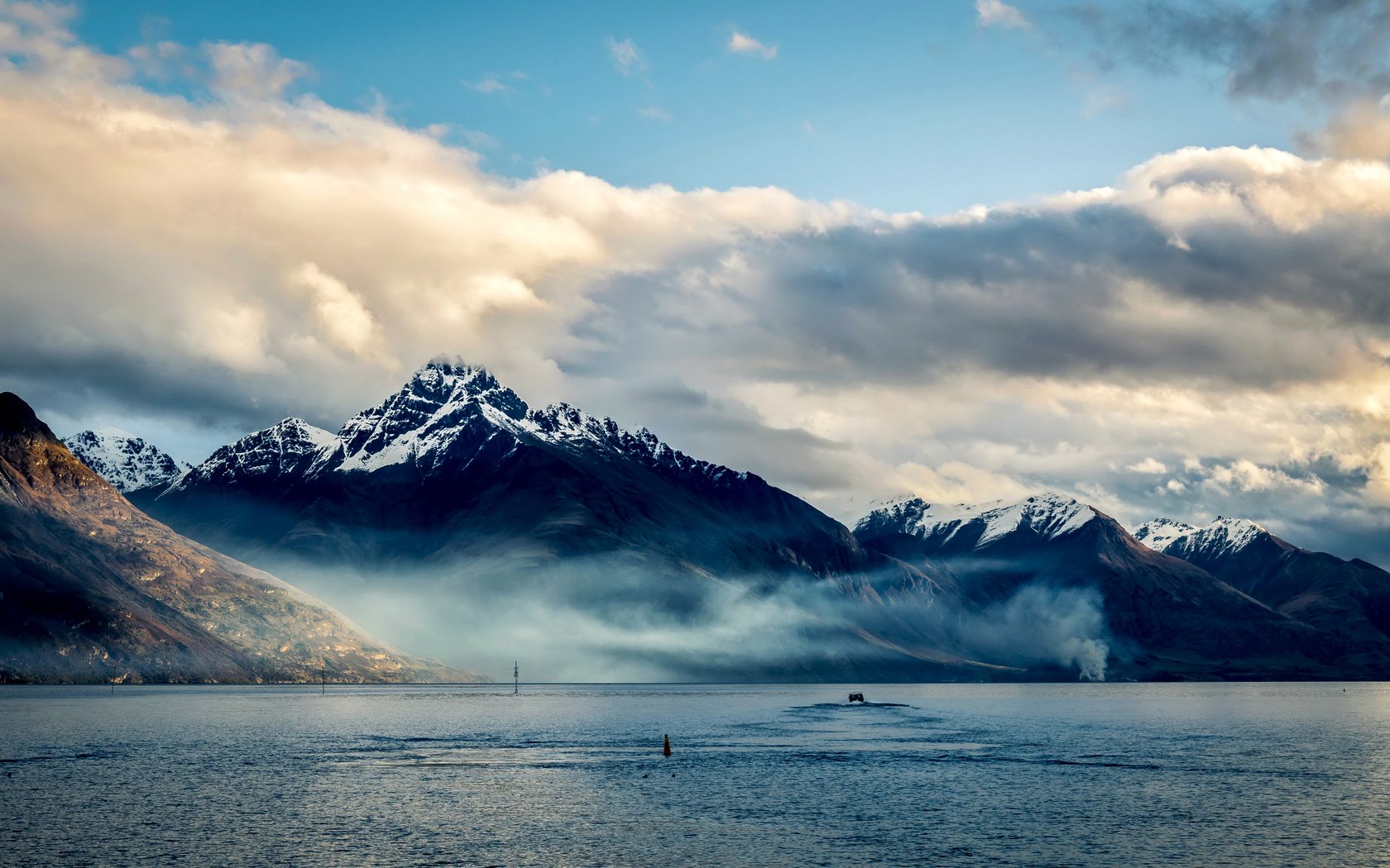 Обои небо, облака, горы, море, новая зеландия, the sky, clouds, mountains, sea, new zealand разрешение 2700x1800 Загрузить