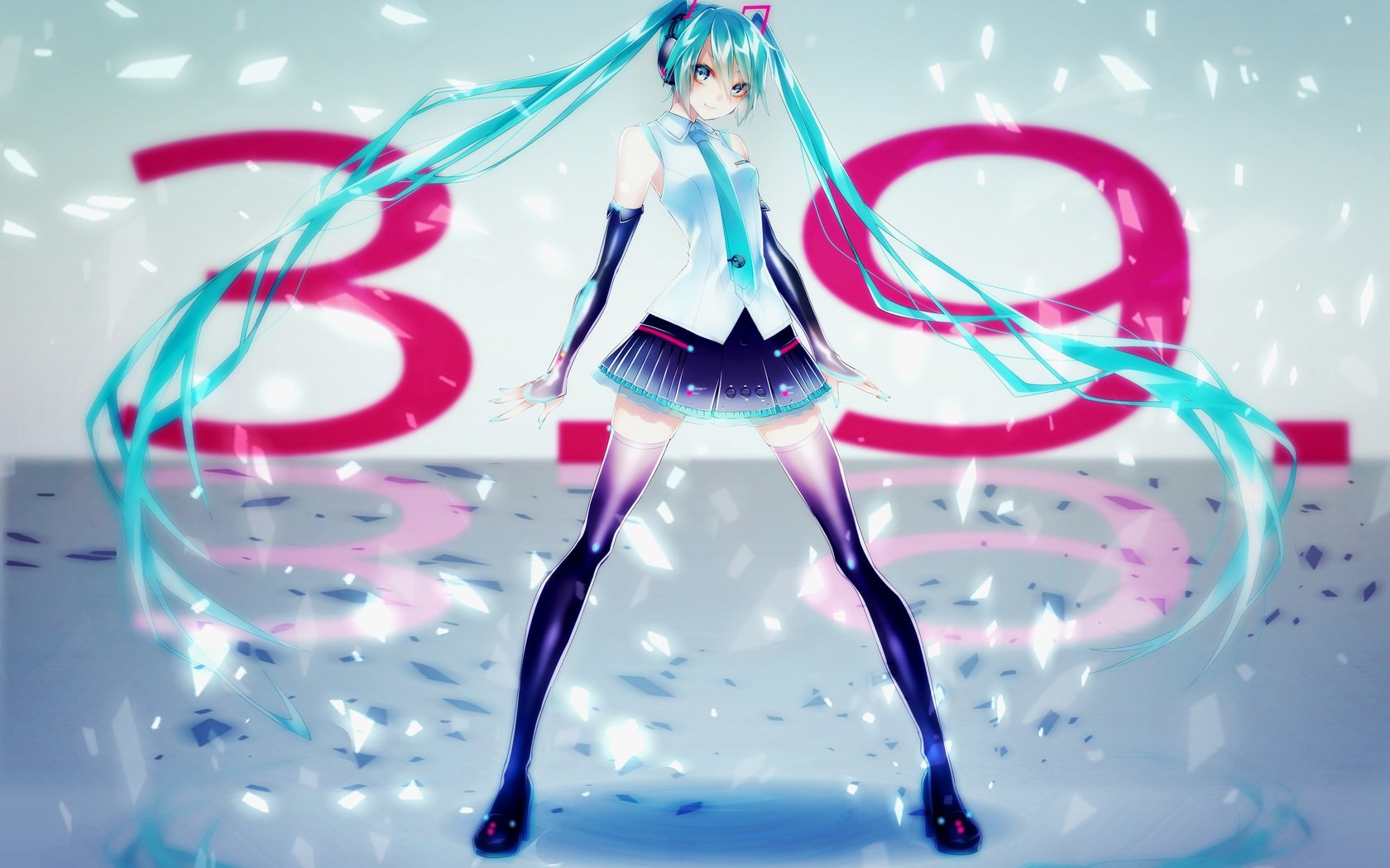 Обои девушка, аниме, вокалоид, twintails, со стоящим, мику хацунэ, aqua hair, girl, anime, vocaloid, standing, hatsune miku разрешение 4500x3000 Загрузить