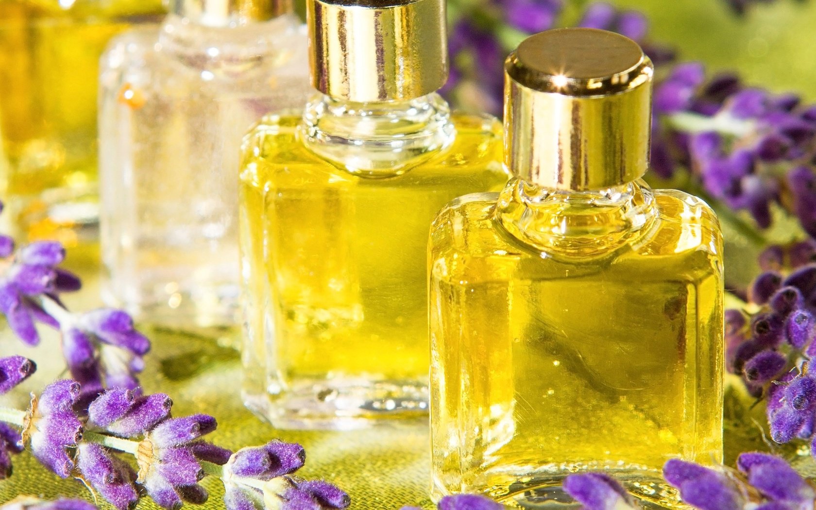 Обои цветы, лаванда, масло, флаконы, аромат, духи, flowers, lavender, oil, bottles, aroma, perfume разрешение 2560x1600 Загрузить