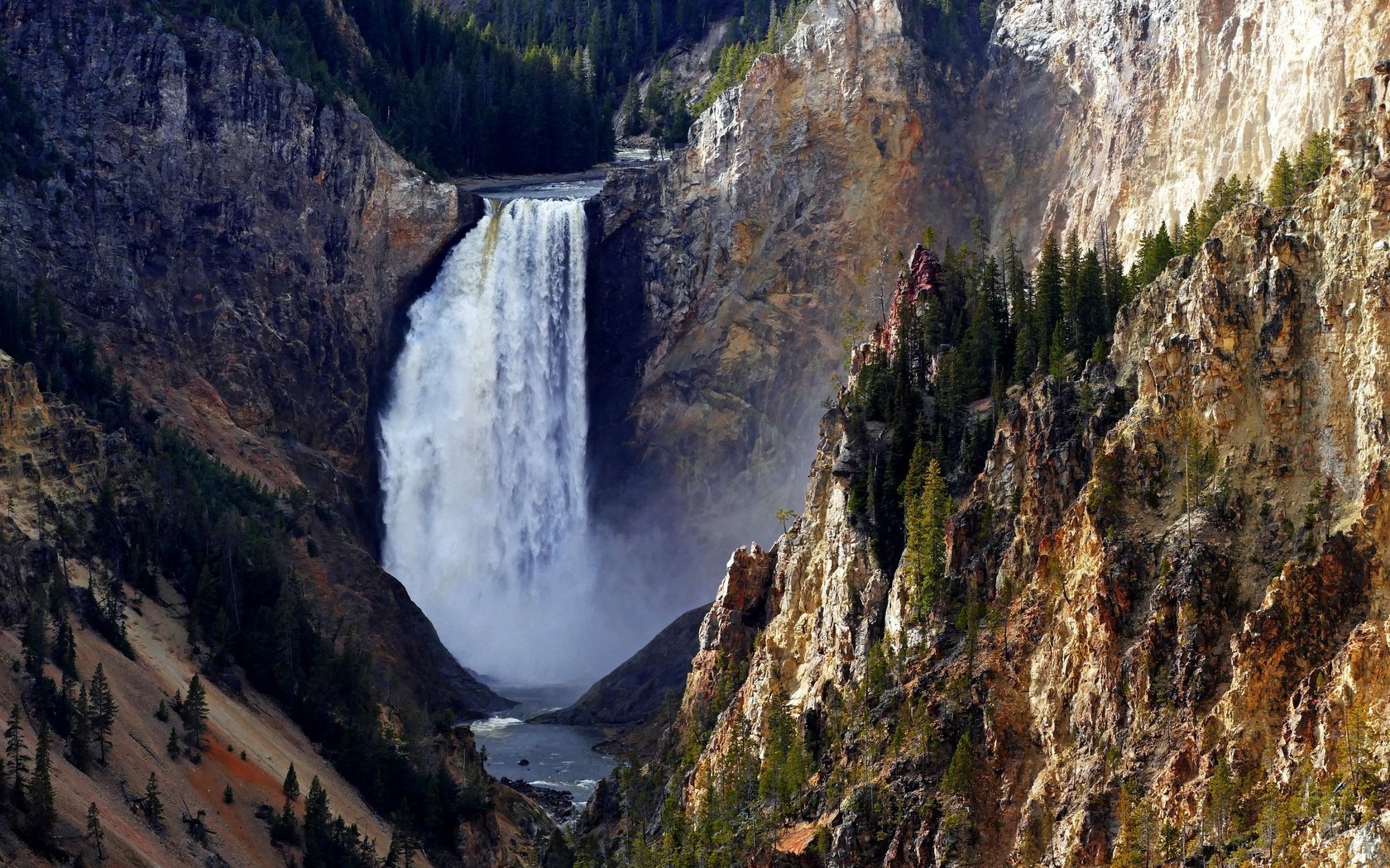 Обои горы, скалы, йеллоустонский национальный парк, водопад, lower falls, mountains, rocks, yellowstone national park, waterfall разрешение 4500x3000 Загрузить