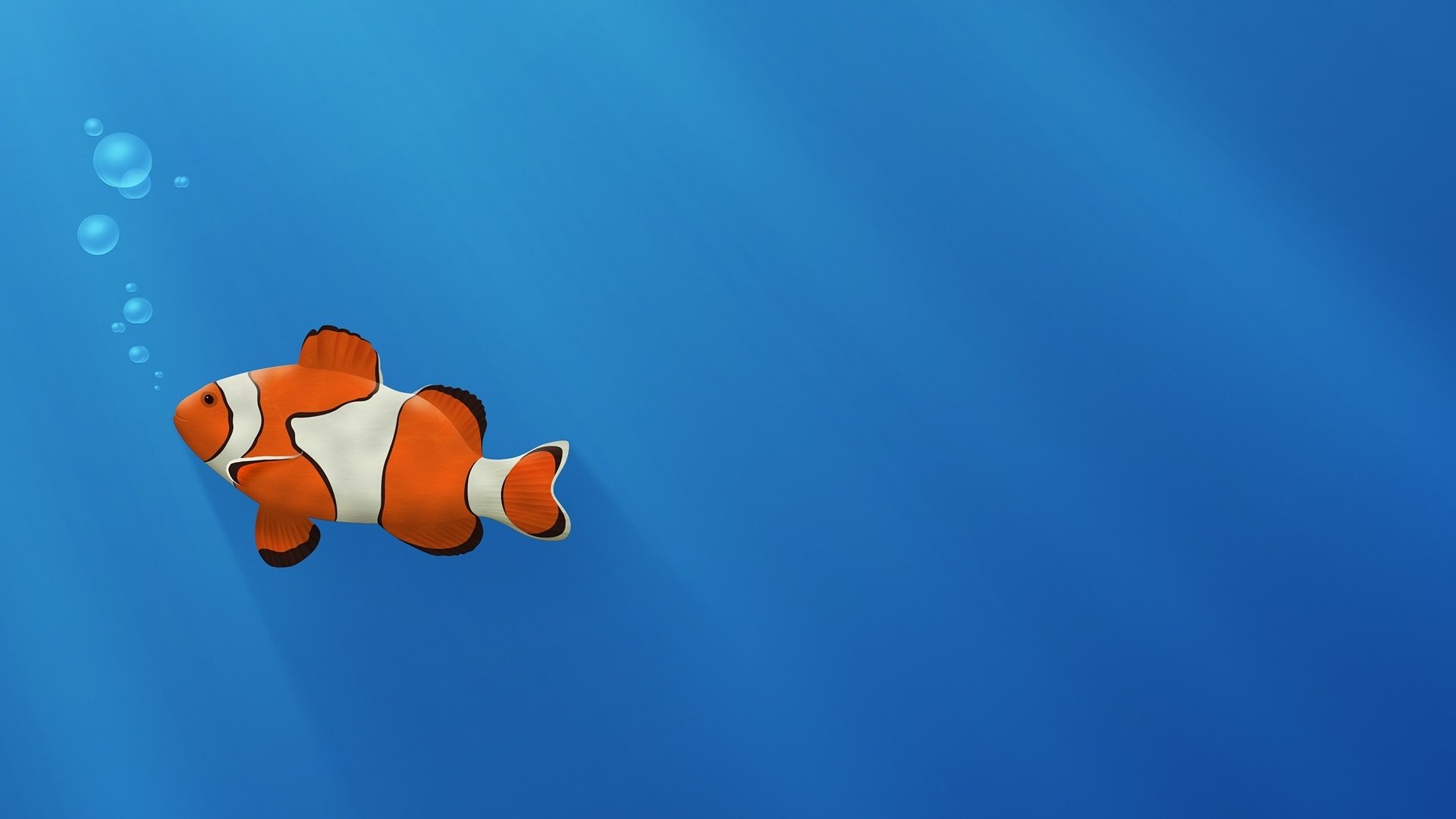 Обои синий, пузыри, золотая рыбка, рыба-клоун, blue, bubbles, goldfish, clown fish разрешение 3840x1200 Загрузить