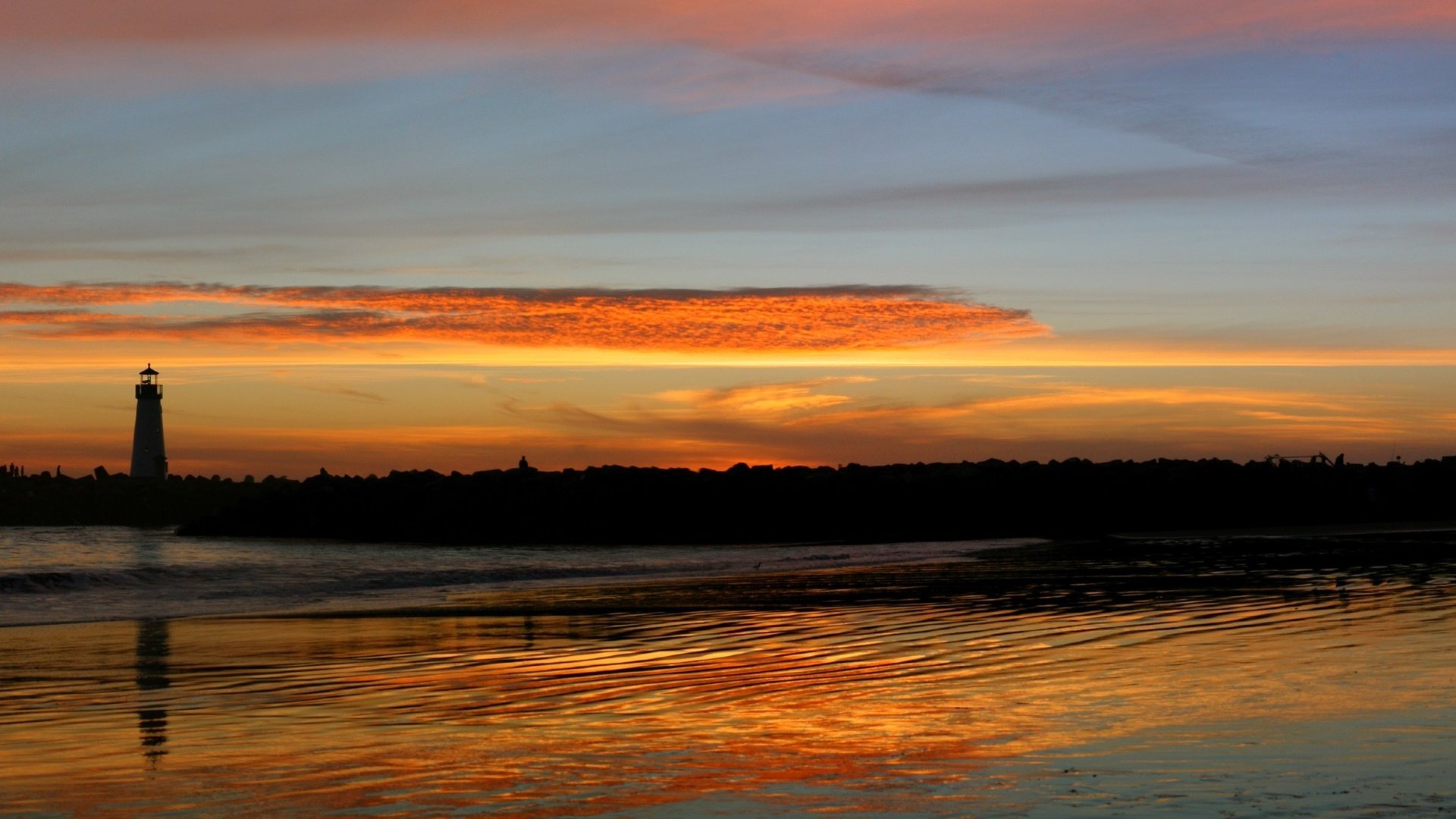 Обои закат, маяк, прибой, sunset, lighthouse, surf разрешение 3200x1200 Загрузить