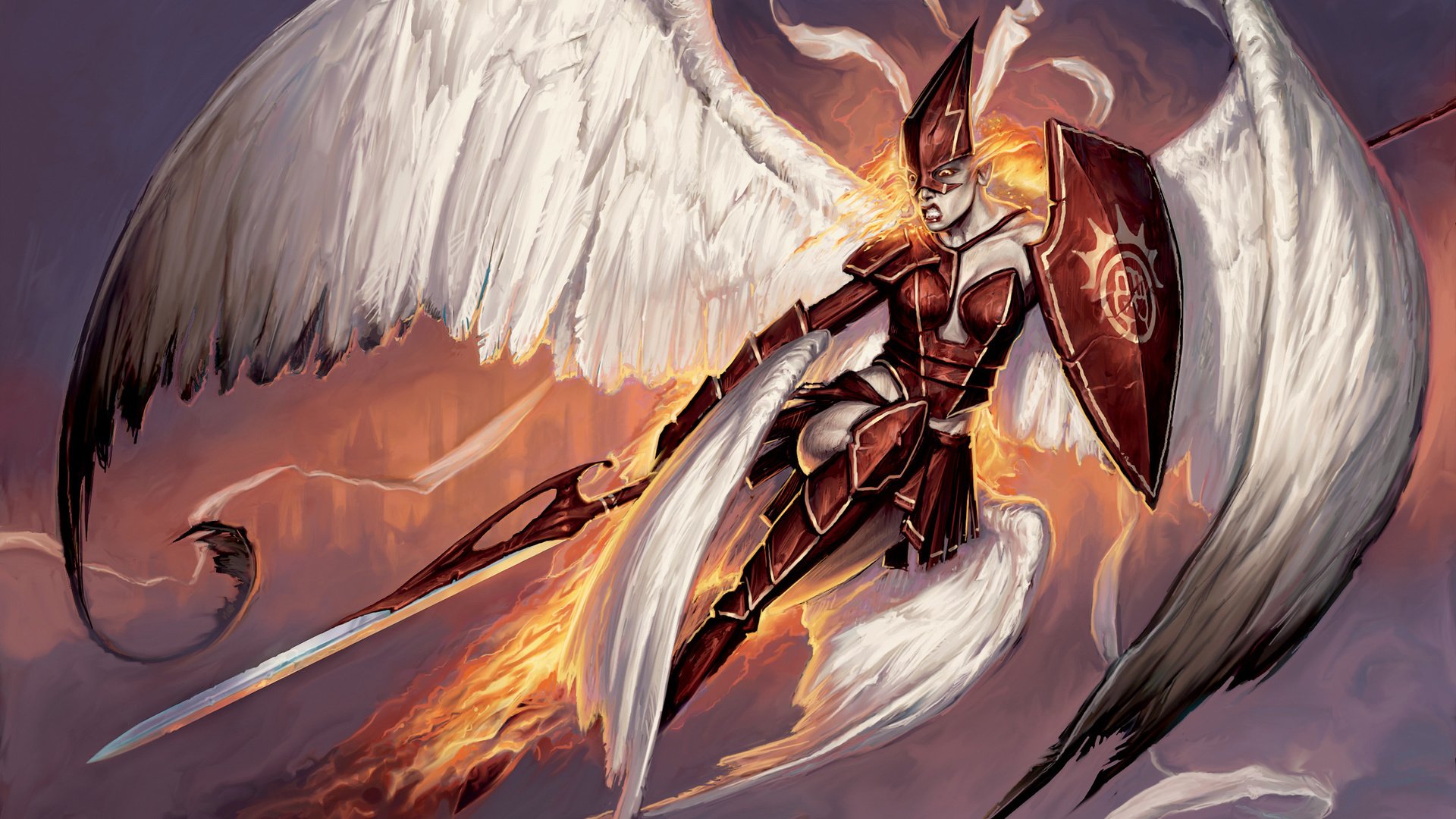 Обои меч, огонь, крылья, firemane angel, matt cavotta, sword, fire, wings разрешение 2560x1600 Загрузить