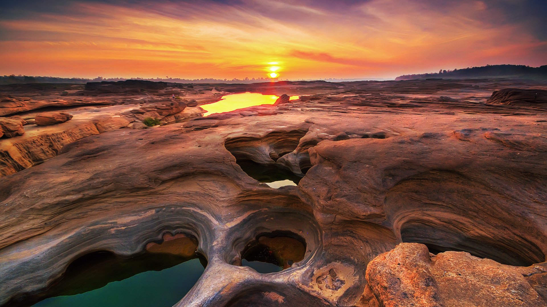 Обои закат, таиланд, sam phan bok, ubon ratchathani province, sunset, thailand разрешение 1920x1200 Загрузить