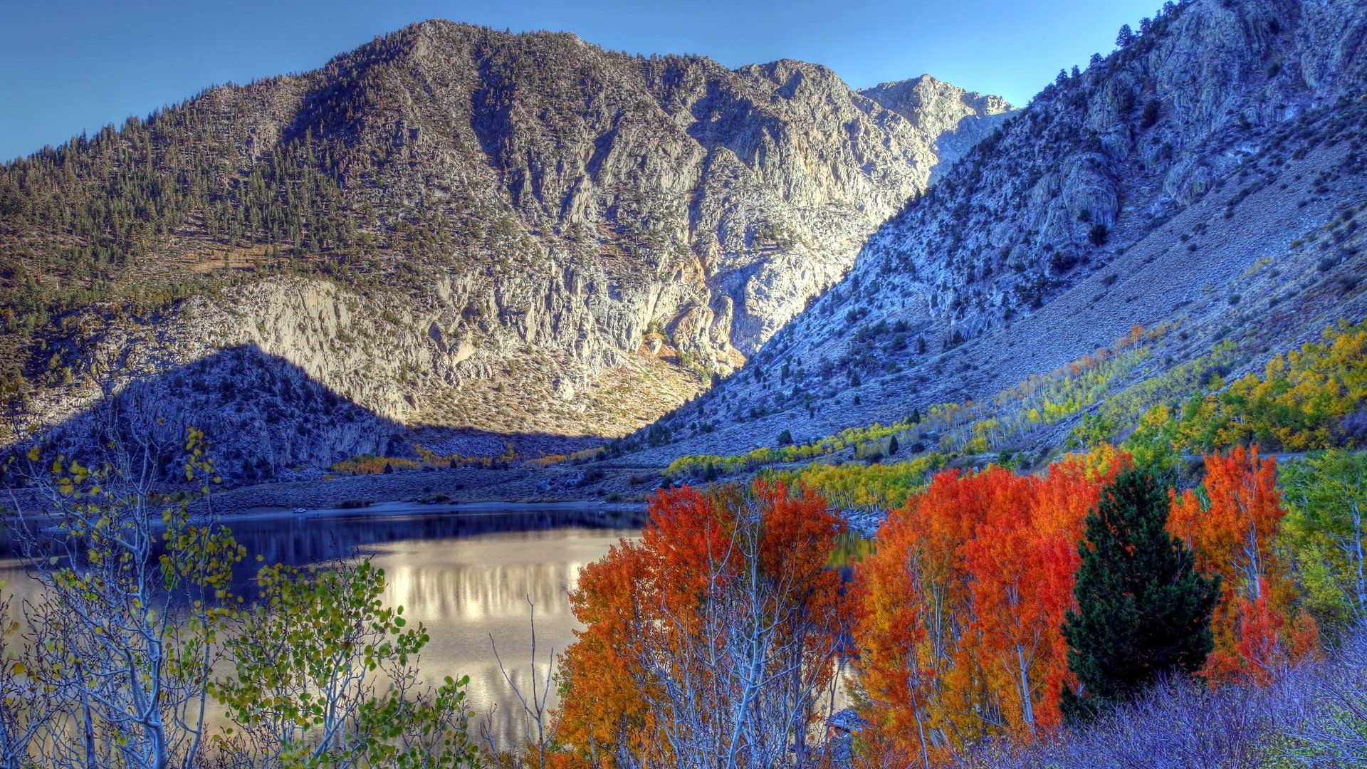 Обои деревья, озеро, горы, пейзаж, осень, trees, lake, mountains, landscape, autumn разрешение 2560x1600 Загрузить
