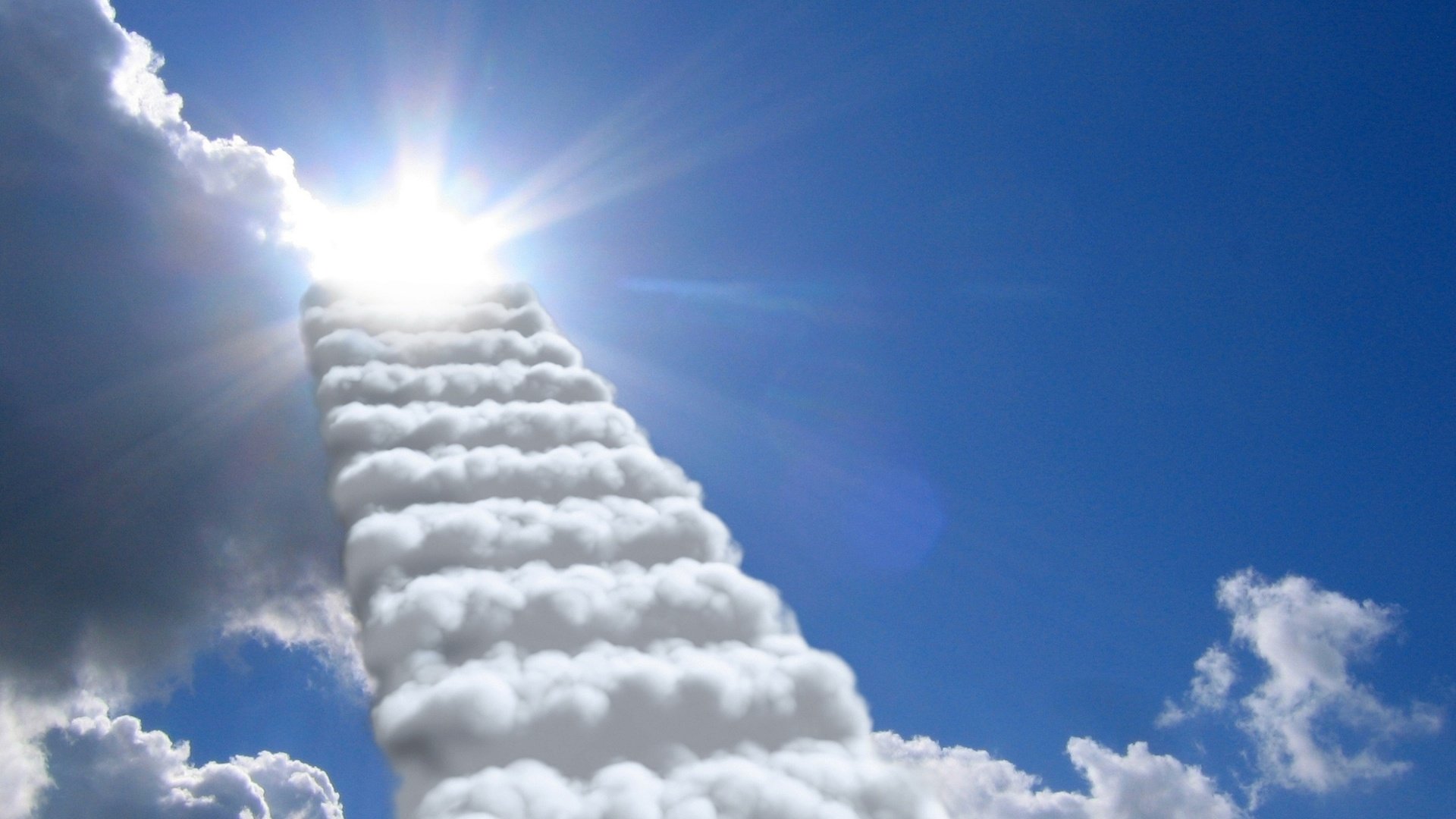 Обои небо, облака, солнце, лестница в небе, the sky, clouds, the sun, stairs in the sky разрешение 2500x1563 Загрузить