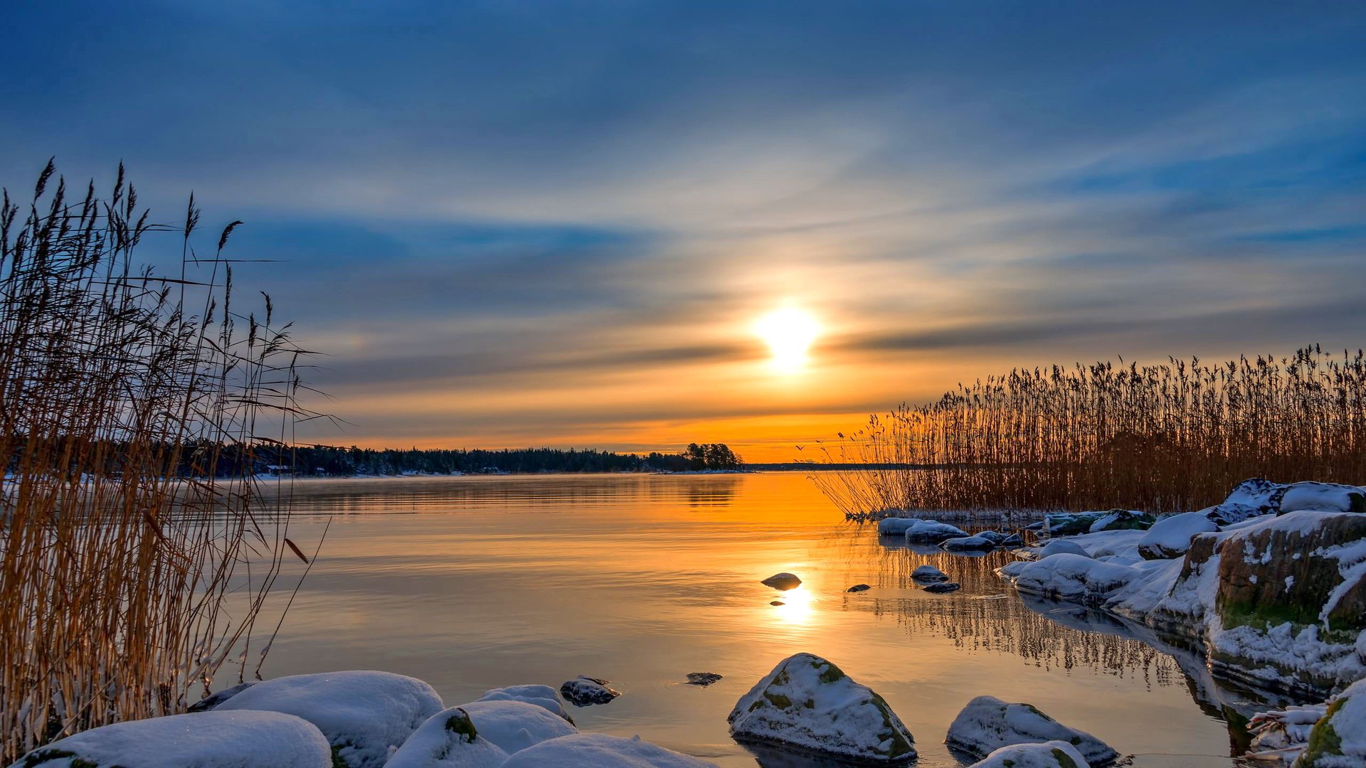 Обои небо, озеро, природа, закат, зима, the sky, lake, nature, sunset, winter разрешение 2560x1600 Загрузить