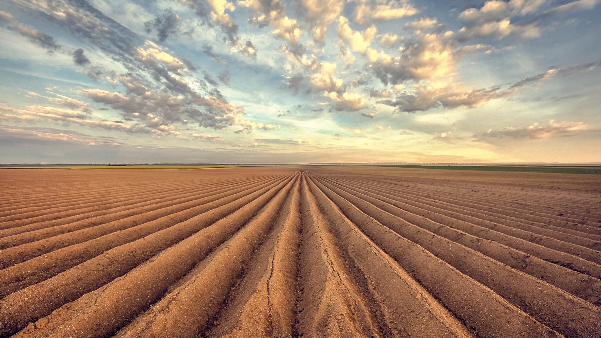 Обои небо, облака, земля, природа, поле, горизонт, пашня, пахота, the sky, clouds, earth, nature, field, horizon, arable land, plowing разрешение 2048x1365 Загрузить