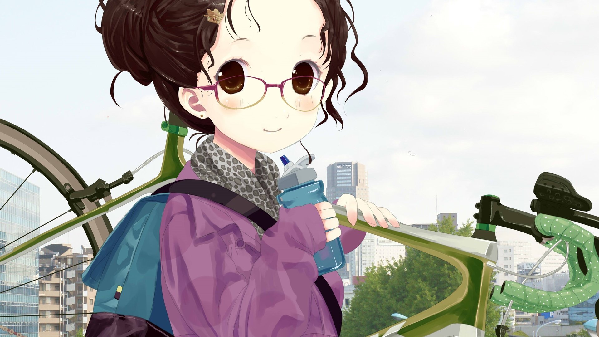 Обои девушка, очки, аниме, волосы, велосипед, girl, glasses, anime, hair, bike разрешение 2936x2432 Загрузить