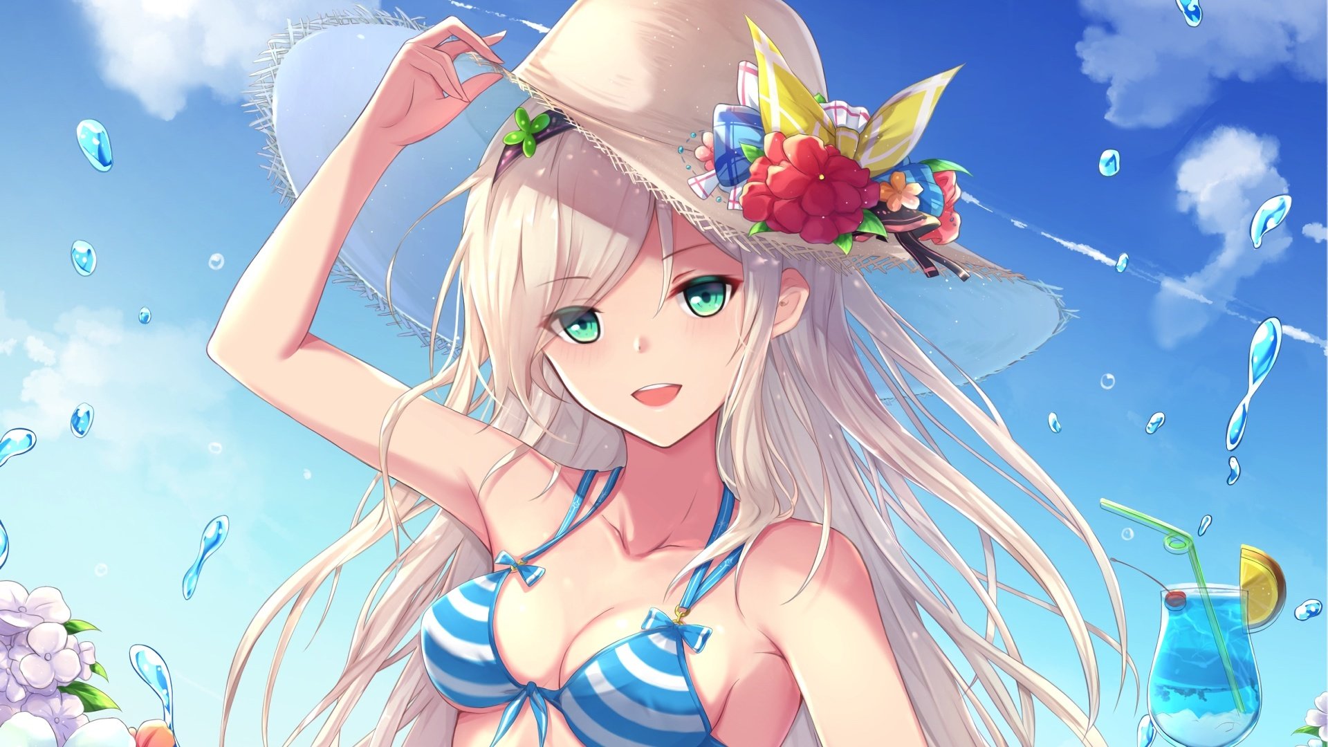 Обои праздник,  бикини, летнее, веселая, аниме девочка, holiday, bikini, summer, fun, anime girl разрешение 1920x1359 Загрузить