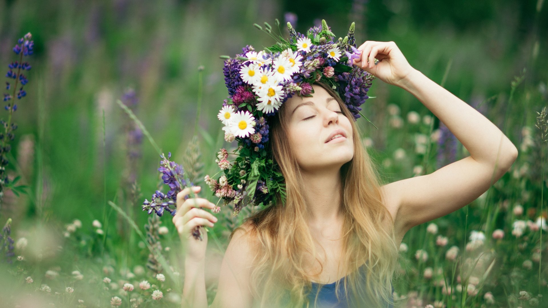 Обои цветы, девушка, настроение, луг, венок, алина, flowers, girl, mood, meadow, wreath, alina разрешение 4599x3066 Загрузить