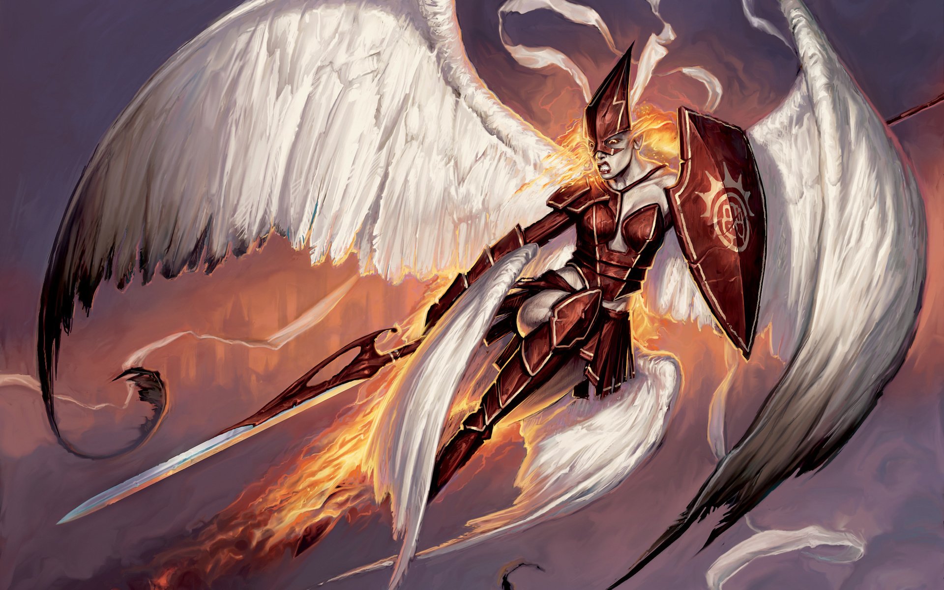 Обои меч, огонь, крылья, firemane angel, matt cavotta, sword, fire, wings разрешение 2560x1600 Загрузить