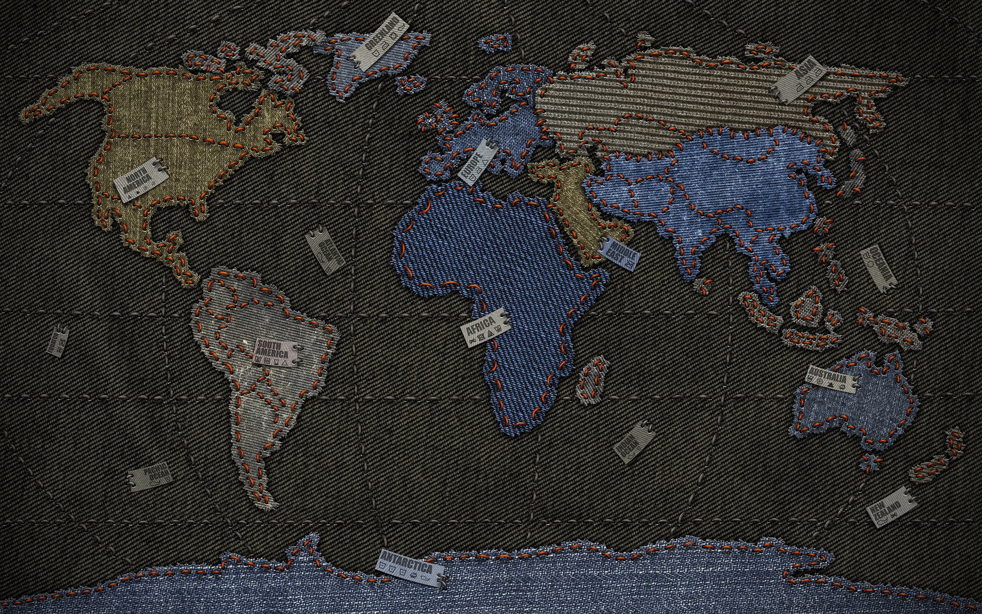 Обои карта, джинсы, нитки, ярлыки, map, jeans, thread, labels разрешение 2560x1600 Загрузить