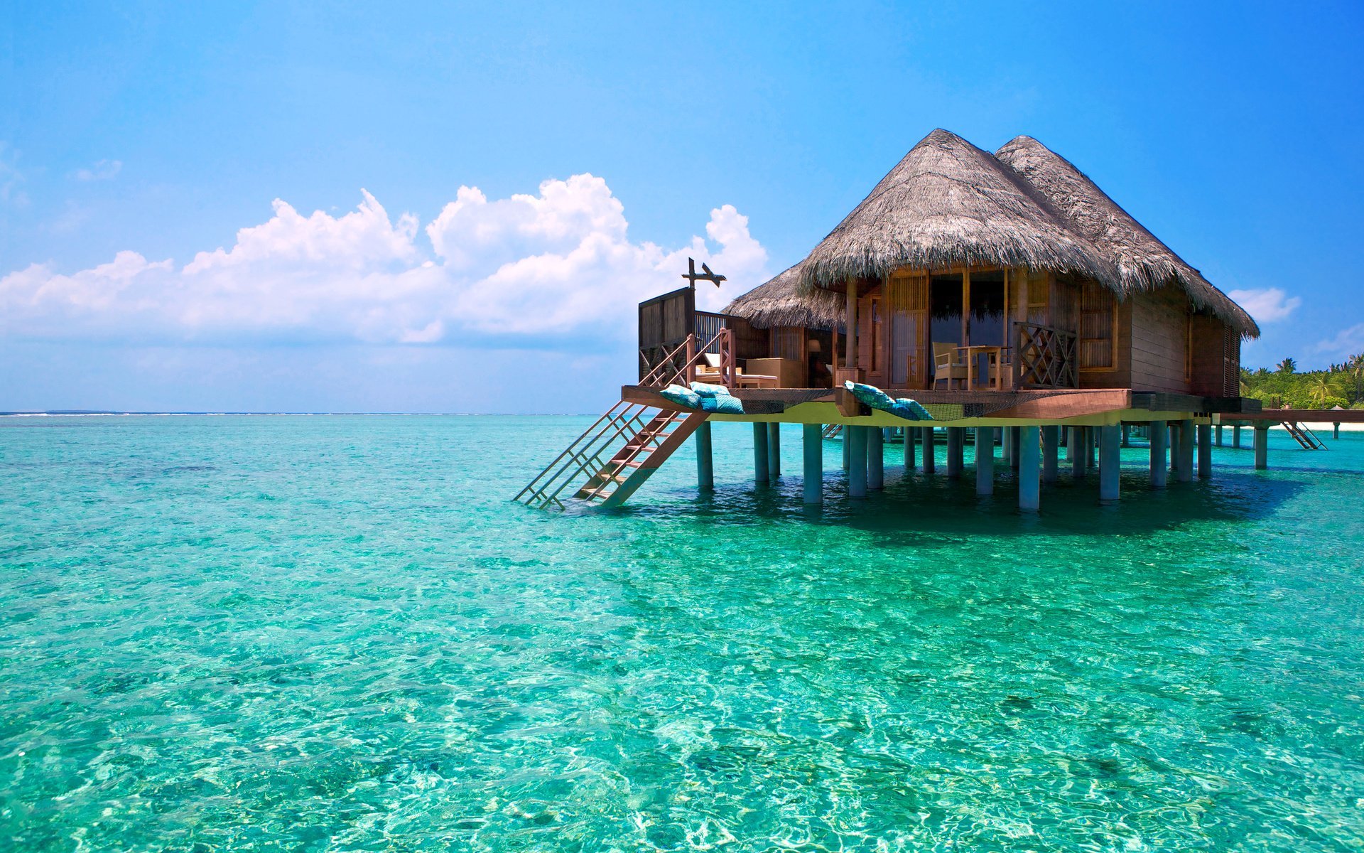Обои море, бунгало, тропики, мальдивы, sea, bungalow, tropics, the maldives разрешение 5004x3320 Загрузить