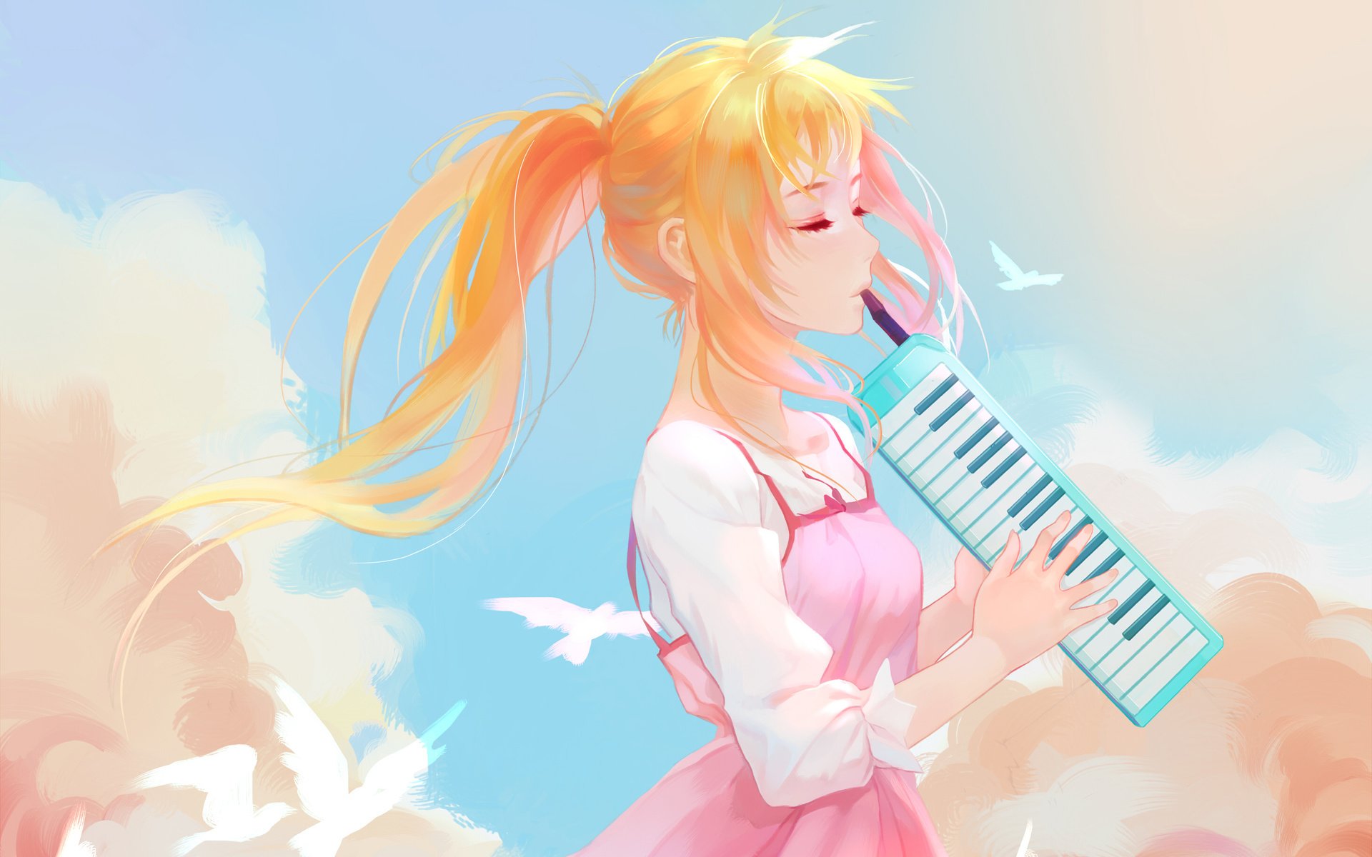 Обои девушка, волосы, лицо, закрытые глаза, kaori miyazono, girl, hair, face, closed eyes разрешение 2913x1821 Загрузить