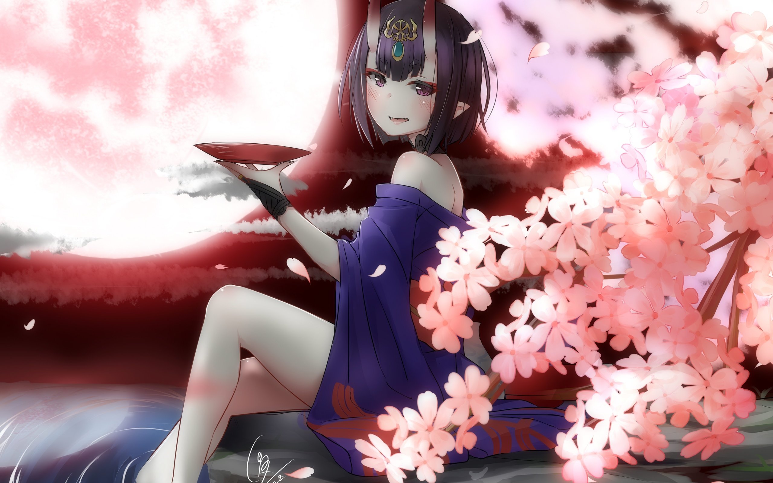 Обои лепестки, короткая стрижка, fate grand order, sakura blossom, shuten douji, petals, short hair разрешение 3371x2344 Загрузить