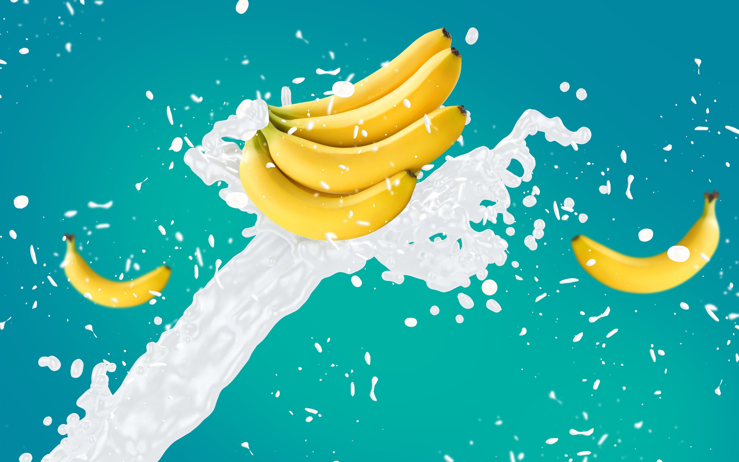 Обои обои, брызги, всплеск, молоко, бананы, wallpaper, squirt, splash, milk, bananas разрешение 6000x3375 Загрузить