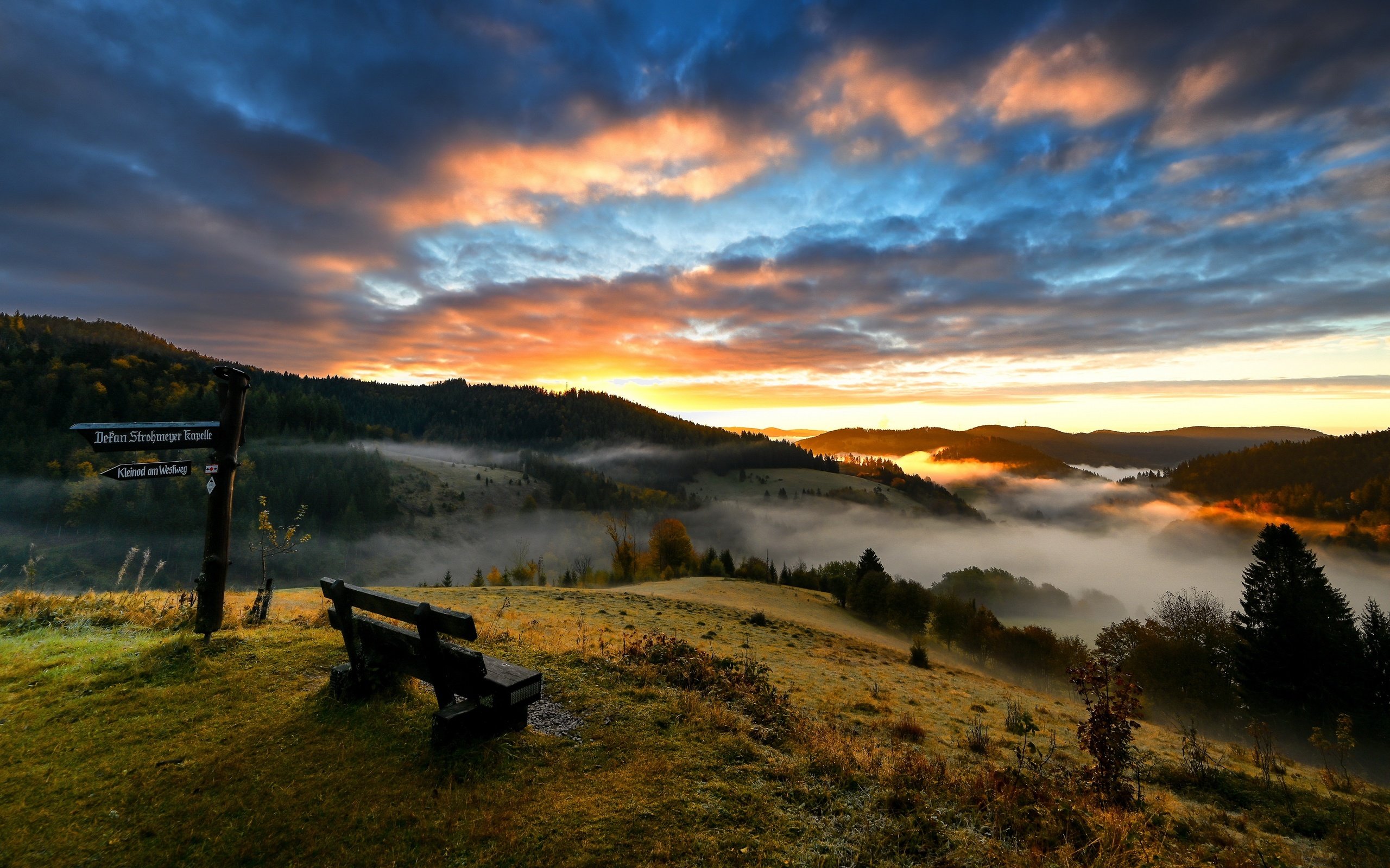 Обои река, закат, туман, скамья, river, sunset, fog, bench разрешение 3840x2160 Загрузить