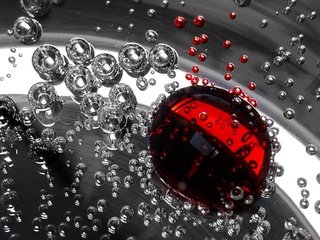Обои вода, капли, пузыри, красный, пузырьки, жидкость, 3d графика, water, drops, bubbles, red, liquid, 3d graphics разрешение 1920x1440 Загрузить