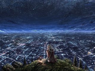 Обои небо, ночь, огни, город, широкоформатные, the sky, night, lights, the city, widescreen разрешение 3182x1024 Загрузить