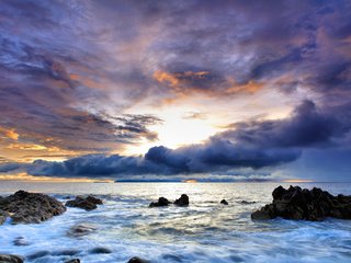 Обои небо, вода, скалы, закат, море, португалия, the sky, water, rocks, sunset, sea, portugal разрешение 2560x1600 Загрузить